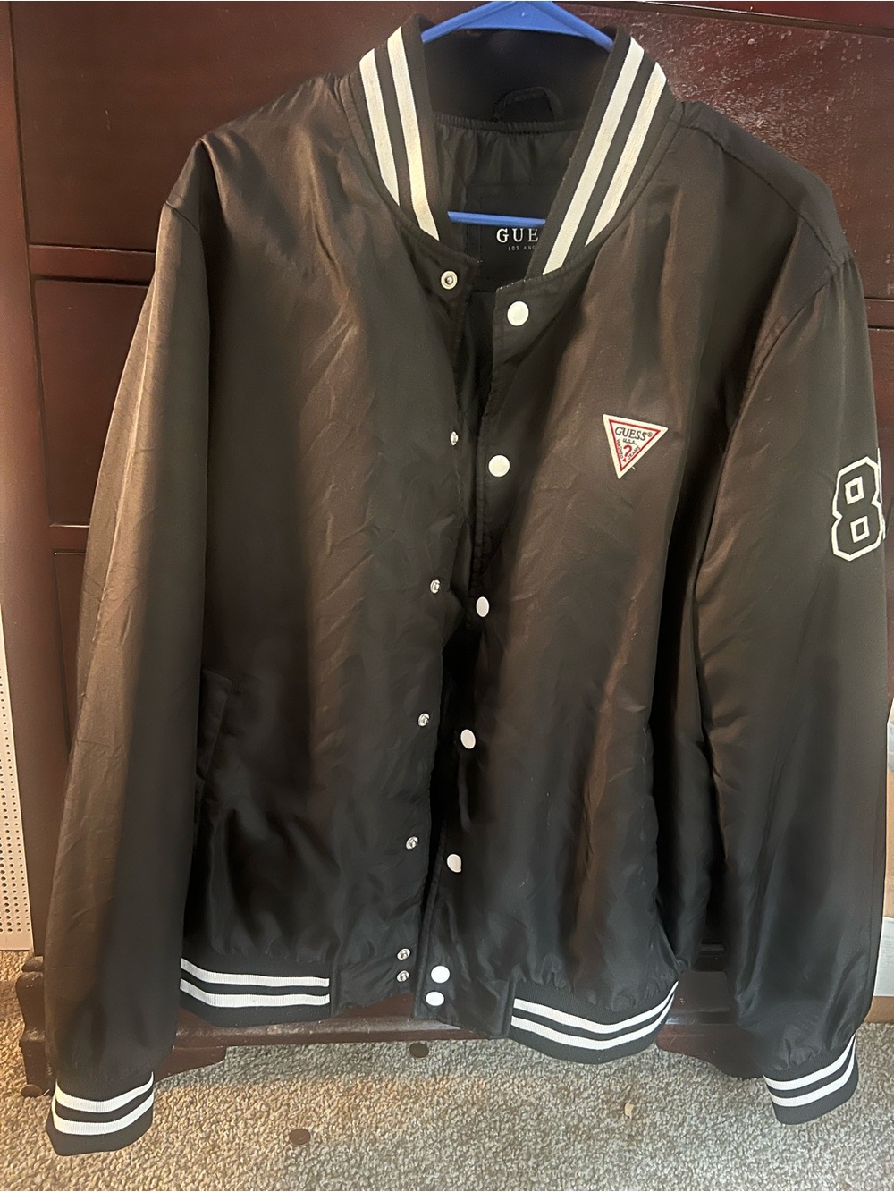 GUESS Black Varsity Bomber Jacket with White Trim size L men